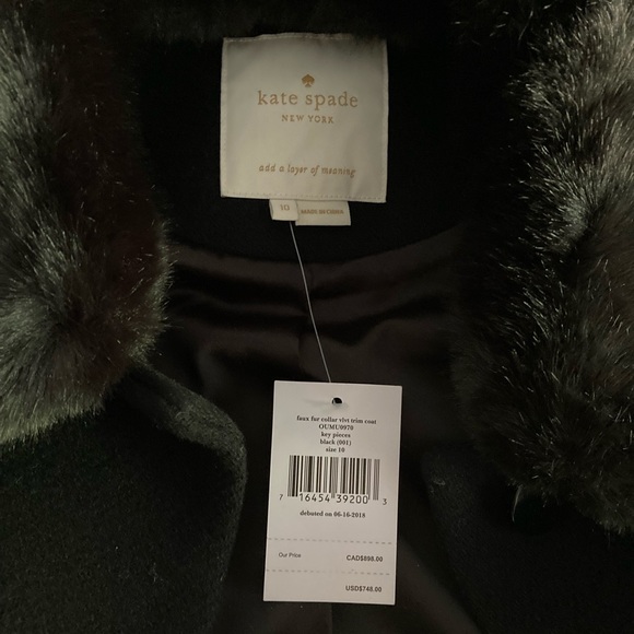 Kate Spade Fur Collar Velvet Trim Wool Coat NWT - Picture 6 of 13